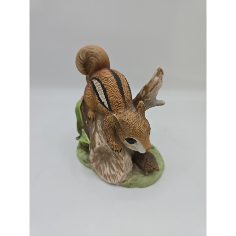 Homco Vintage Porcelain Figurine Woodland Friends Chipmunk and Turtle On a Log